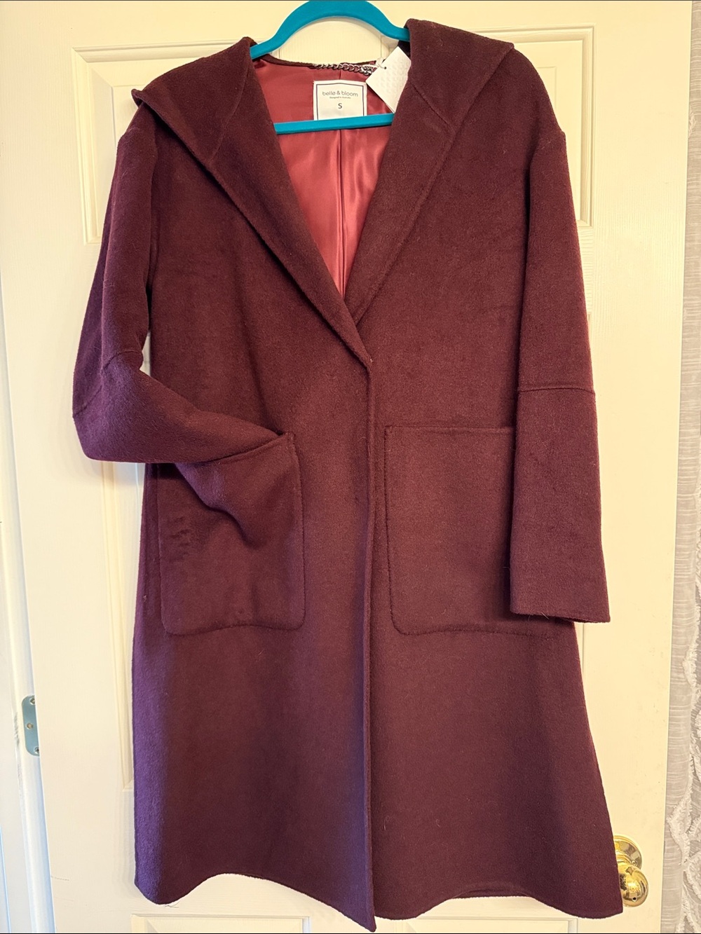 Belle and Bloom Hooded Wool-Blend Trench Coat in Aubergine